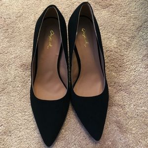 Black faux suede heel